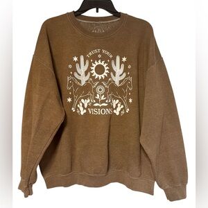 LA Hearts by Pacsun Brown Sweatshirt with Graphic Design OS Oversized
